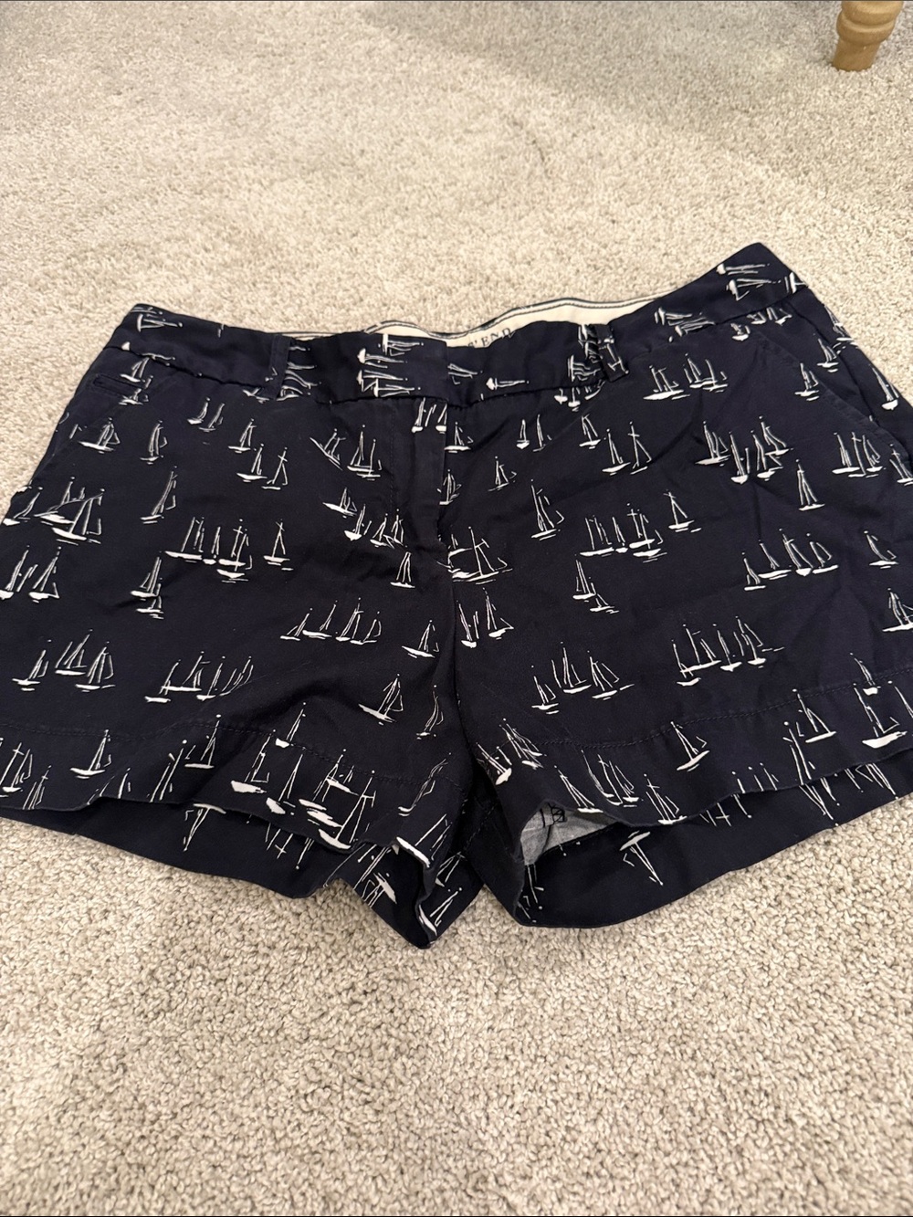 Lands' End Navy Shorts with White Sailboat Print